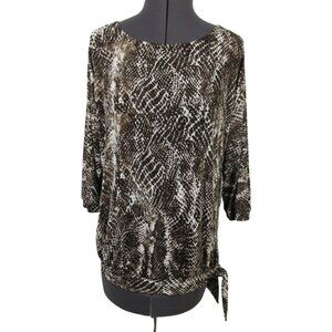 Chico's Travelers women's 3/4 sleeve‎ snake lizard print side tie blouse S